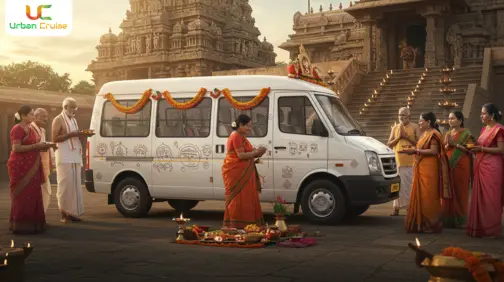 Luxury Tempo Traveller for Pilgrimage - comfortable 9-26 seater vehicle with air conditioning, spacious seating, and luggage space for religious journey groups