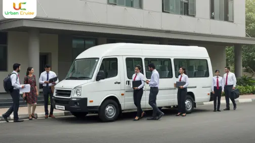 : Luxury Tempo Traveller for Corporate Events - professional 9-26 seater vehicle with air conditioning, comfortable seating, and luggage space for business transportation
