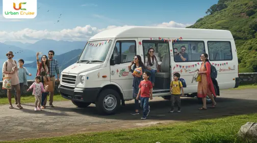 Tempo Traveller Booking for Delhi Darshan - comfortable 9-26 seater vehicle with air conditioning, spacious seating, and luggage space for Delhi sightseeing tours