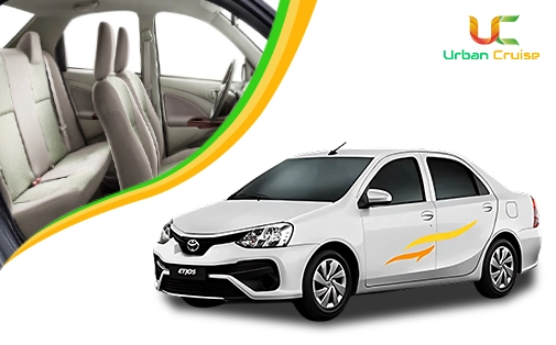 A white coloured 4 seater toyota etios on rent in delhi