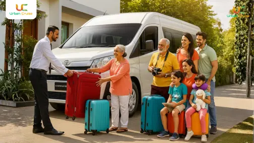 Tempo Traveller Booking for Delhi Darshan - comfortable 9-26 seater vehicle with air conditioning, spacious seating, and luggage space for Delhi sightseeing tours