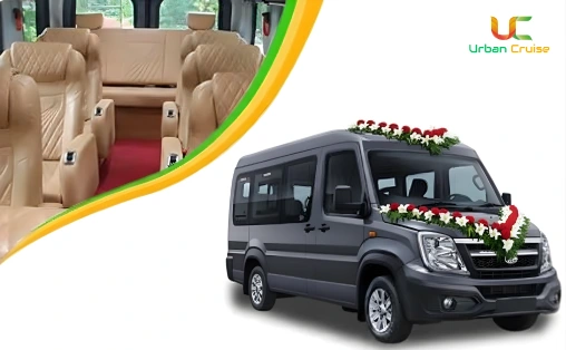 Luxury Tempo Traveller For Marriage - spacious 9-26 seater wedding vehicle with air conditioning, comfortable seating, and ample luggage space for bridal parties