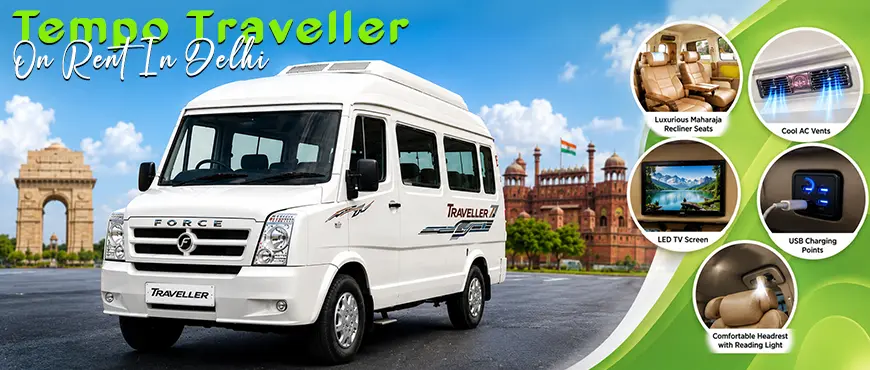 hire 14 seater maharaja tempo traveller on rent in delhi
