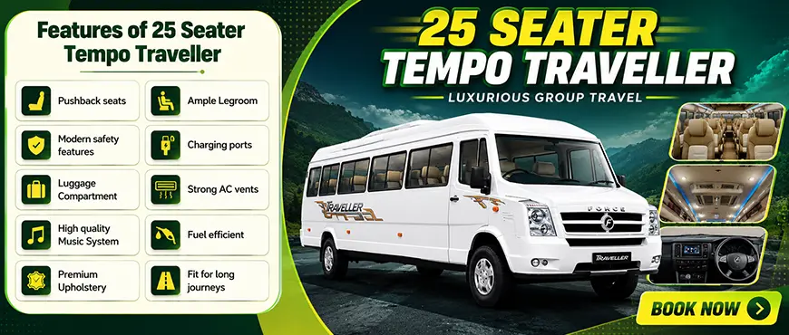 25 seater tempo traveller feature and amenities 