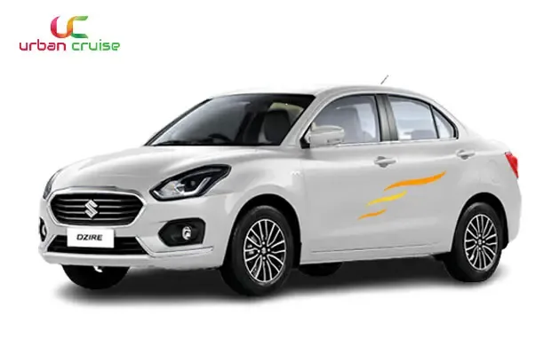 A white coloured 4 seater maruti swift dzire on rent in mumbai