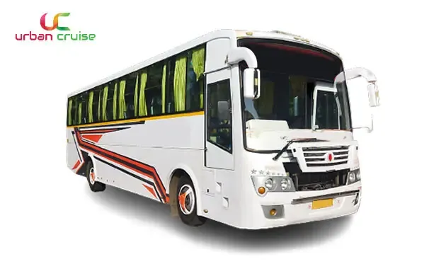 50 seater white coloured Tata bus on rent in Mumbai