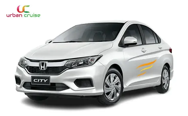 A grey coloured 4 seater honda city on rent in mumbai
