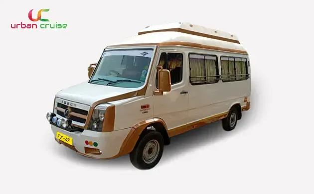 12 seater white and brown coloured force tempo traveller on rent in Mumbai