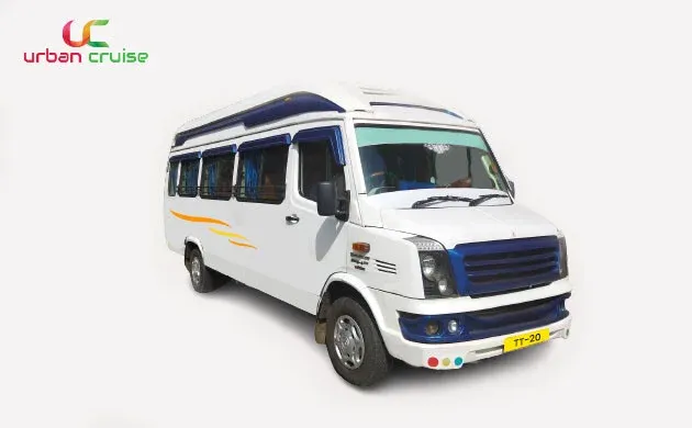 20 seater white and blue coloured force tempo traveller on rent in Mumbai