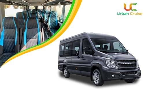9 seater white coloured force tempo traveller on rent in Mumbai