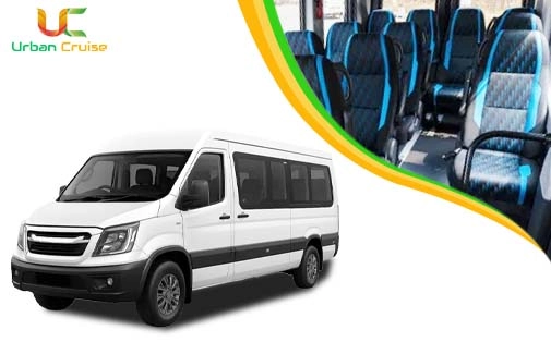 9 seater white coloured facelifted Tata Winger on rent in Mumbai
