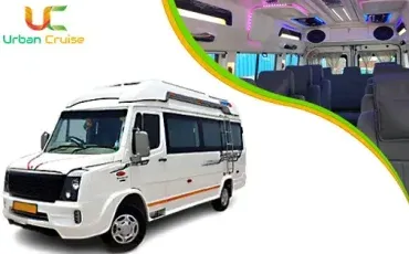 9 seater white coloured force tempo traveller on rent in Mumbai
