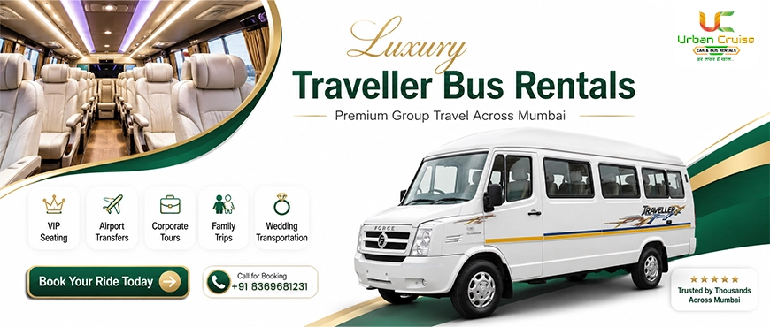 9 seater traveller bus on rent in Mumbai