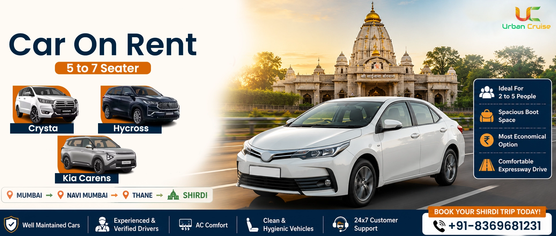 CAR ON RENT — BEST FOR COUPLES & SMALL FAMILIES