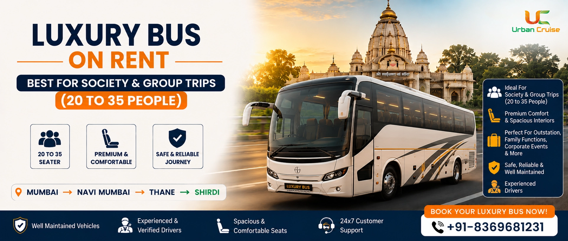 LUXURY BUS & VOLVO BUS ON RENT — BEST FOR LARGE GROUP PILGRIMAGES