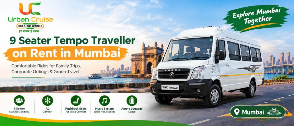 9 Seater Tempo Traveller on Rent Mumbai – AC Traveller for Small Groups